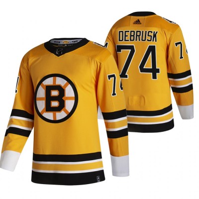 Boston Boston Bruins #74 Jake DeBrusk Yellow Men's Adidas 2020-21 Reverse Retro Alternate NHL Jersey Men's